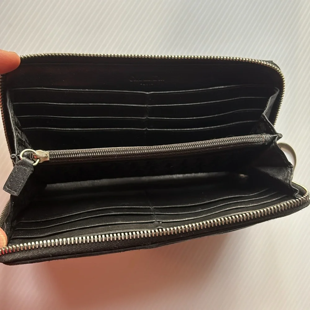 Lady Dior Voyageur Cannage Black Quilted Leather Zip Around Wallet w/ Logo charm